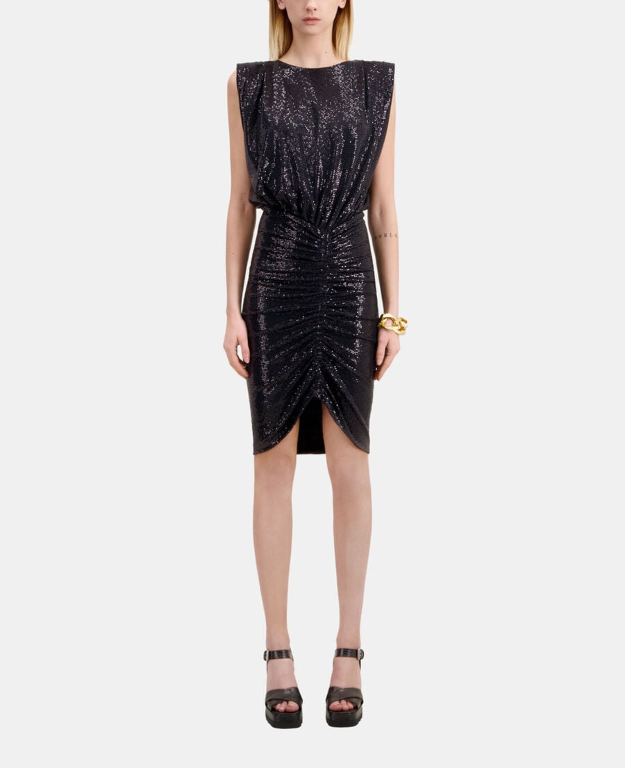The Kooples FEMME BLACK robe courte à paillettes noire