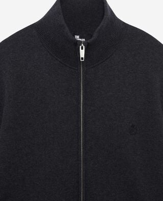 The Kooples HOMME DARK GREY MELANGE cardigan en laine double face à zip gris