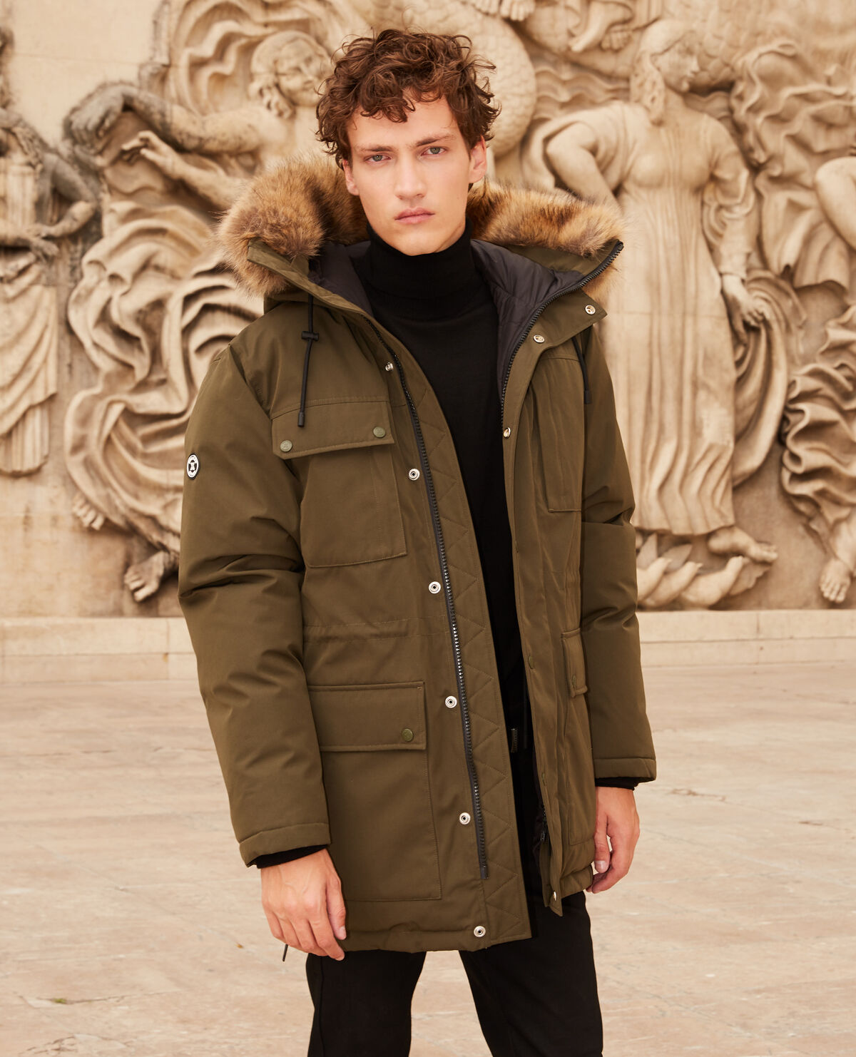 Khaki polyester parka w multiple pockets The Kooples