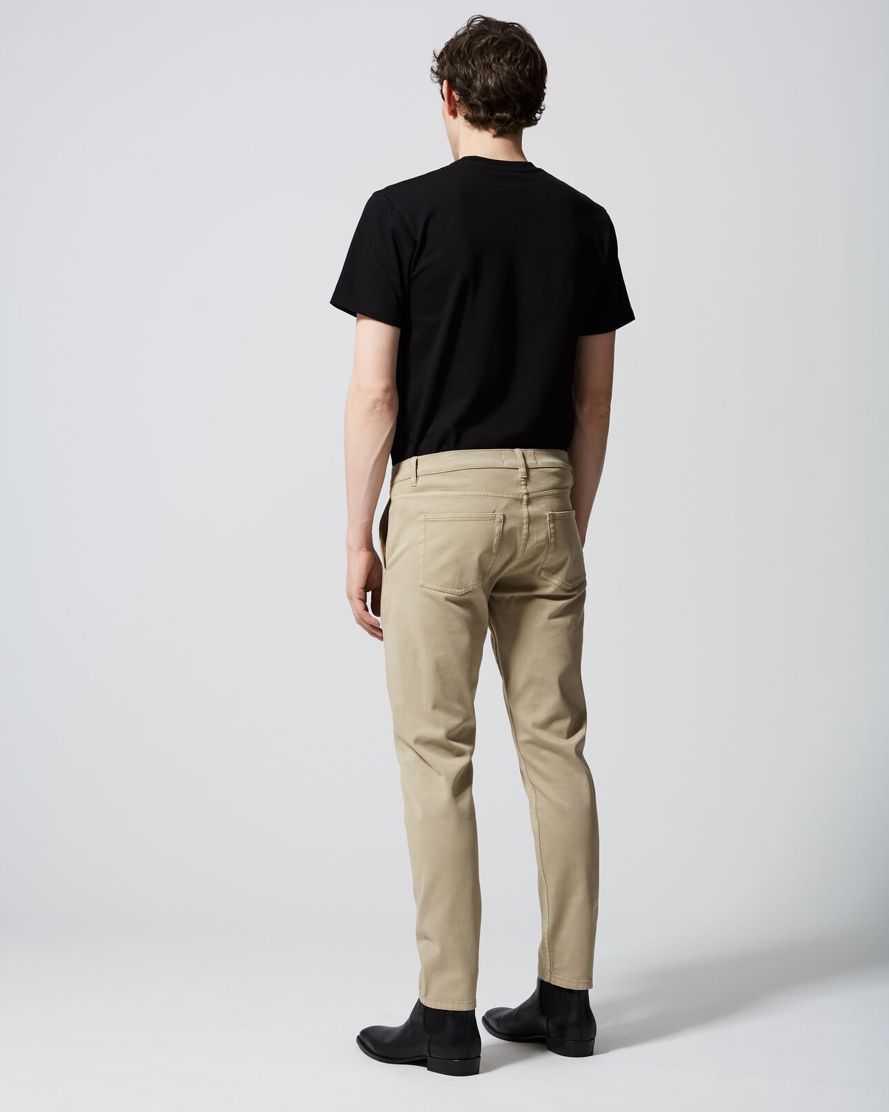 The Kooples HOMME BEIGE pantalon coton beige poche ticket cuir