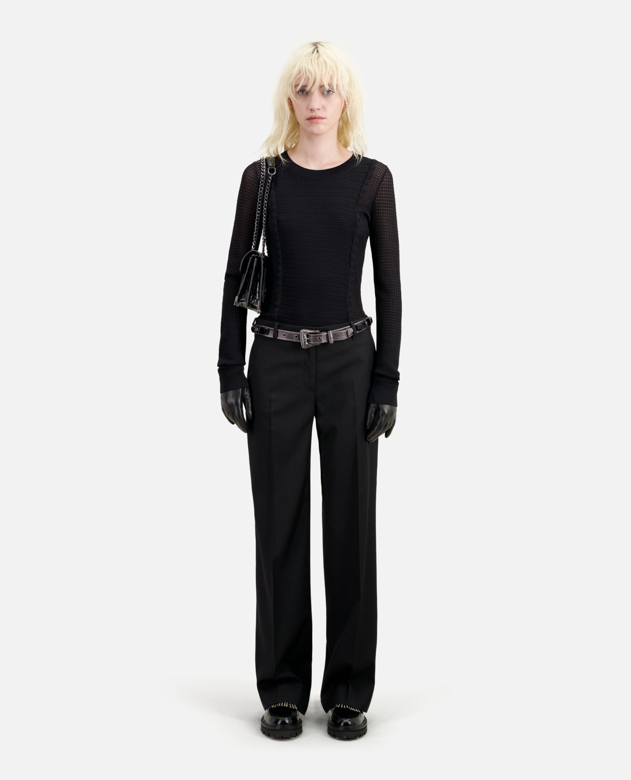 Pantalon tailleur noir en laine, BLACK, hi-res image number null