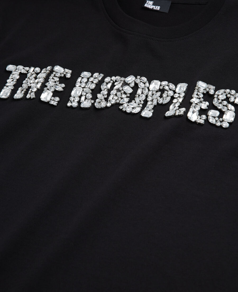 black logo t-shirt with rhinestones