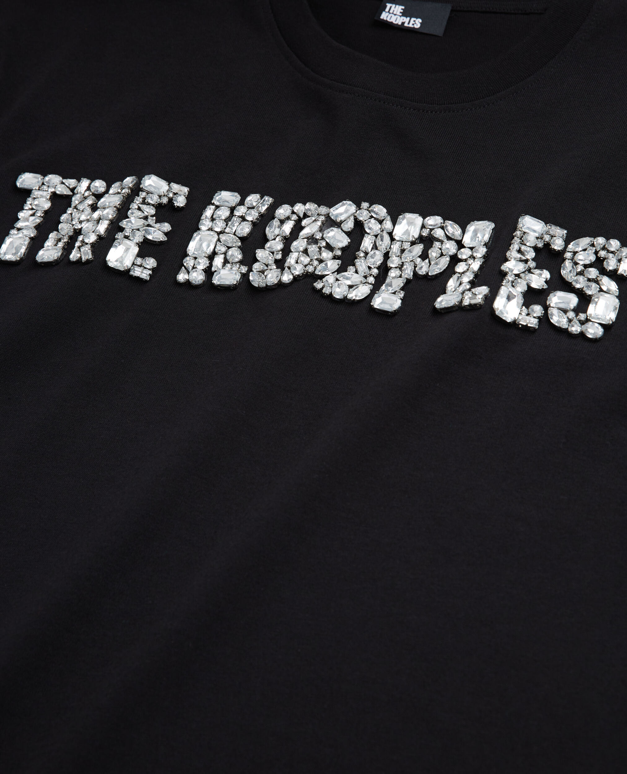 Black logo T-shirt with rhinestones, BLACK, hi-res image number null