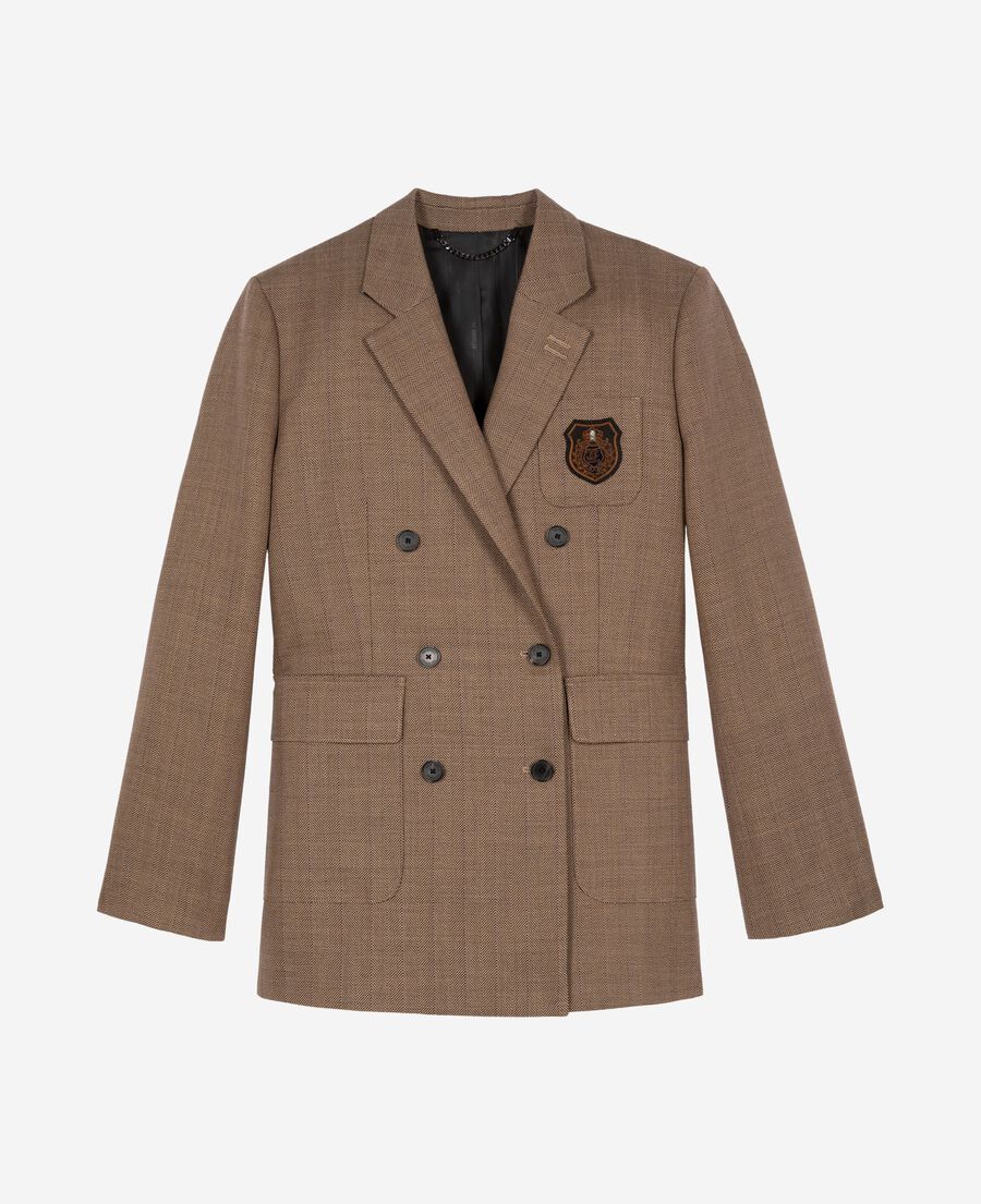 The Kooples FEMME CAMEL veste tailleur croisé en laine avec blason camel