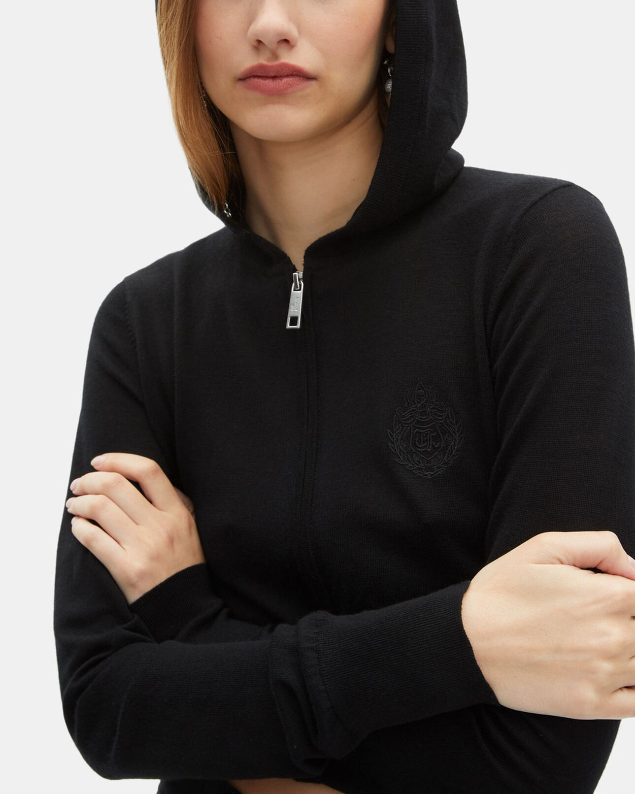 The Kooples DAMEN BLACK schwarzer cardigan mit kapuze aus wolle