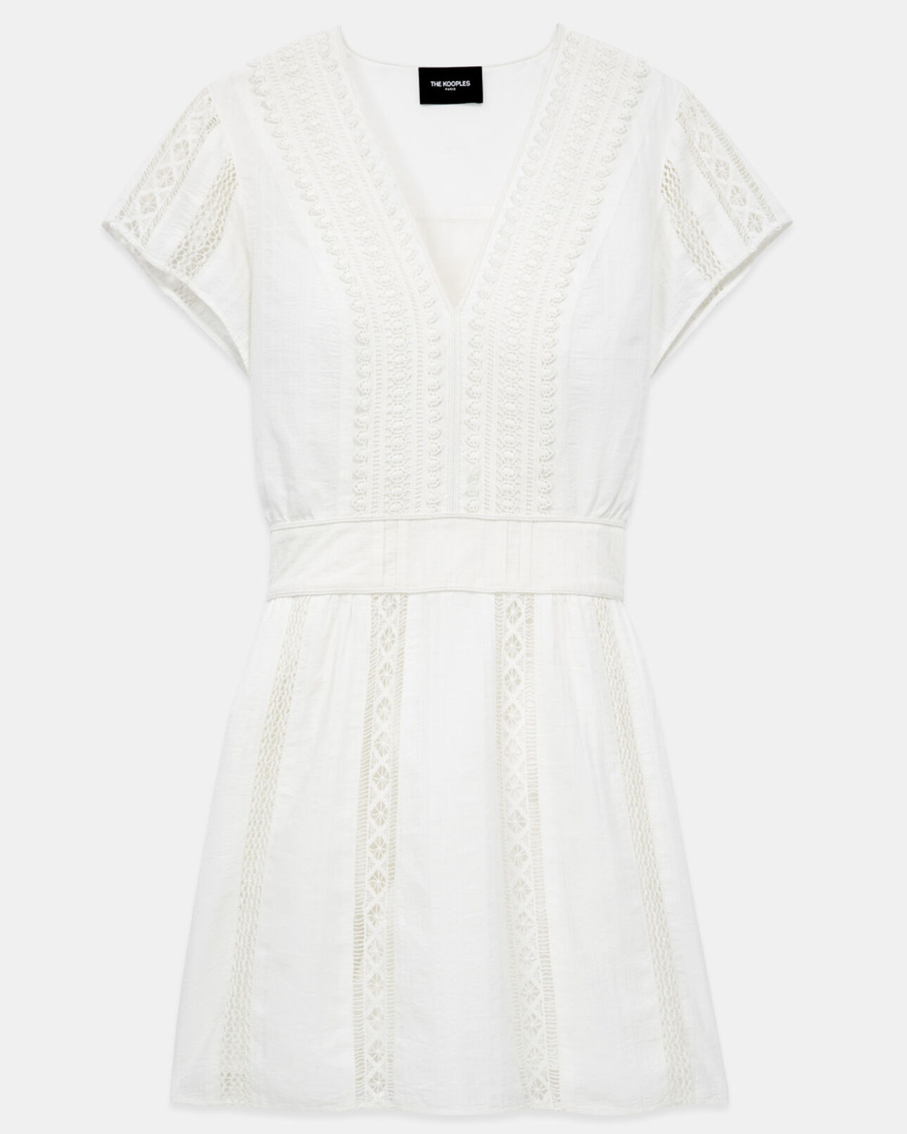 The Kooples FEMME OFF WHITE robe brodée écrue courte détail gallon