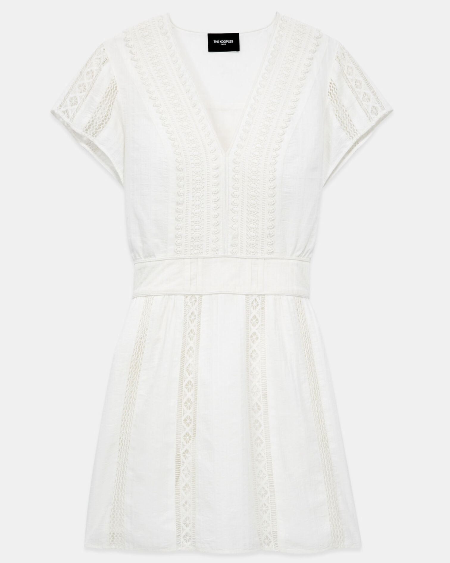 Robe brodée écrue courte détail gallon, OFF WHITE, hi-res image number null