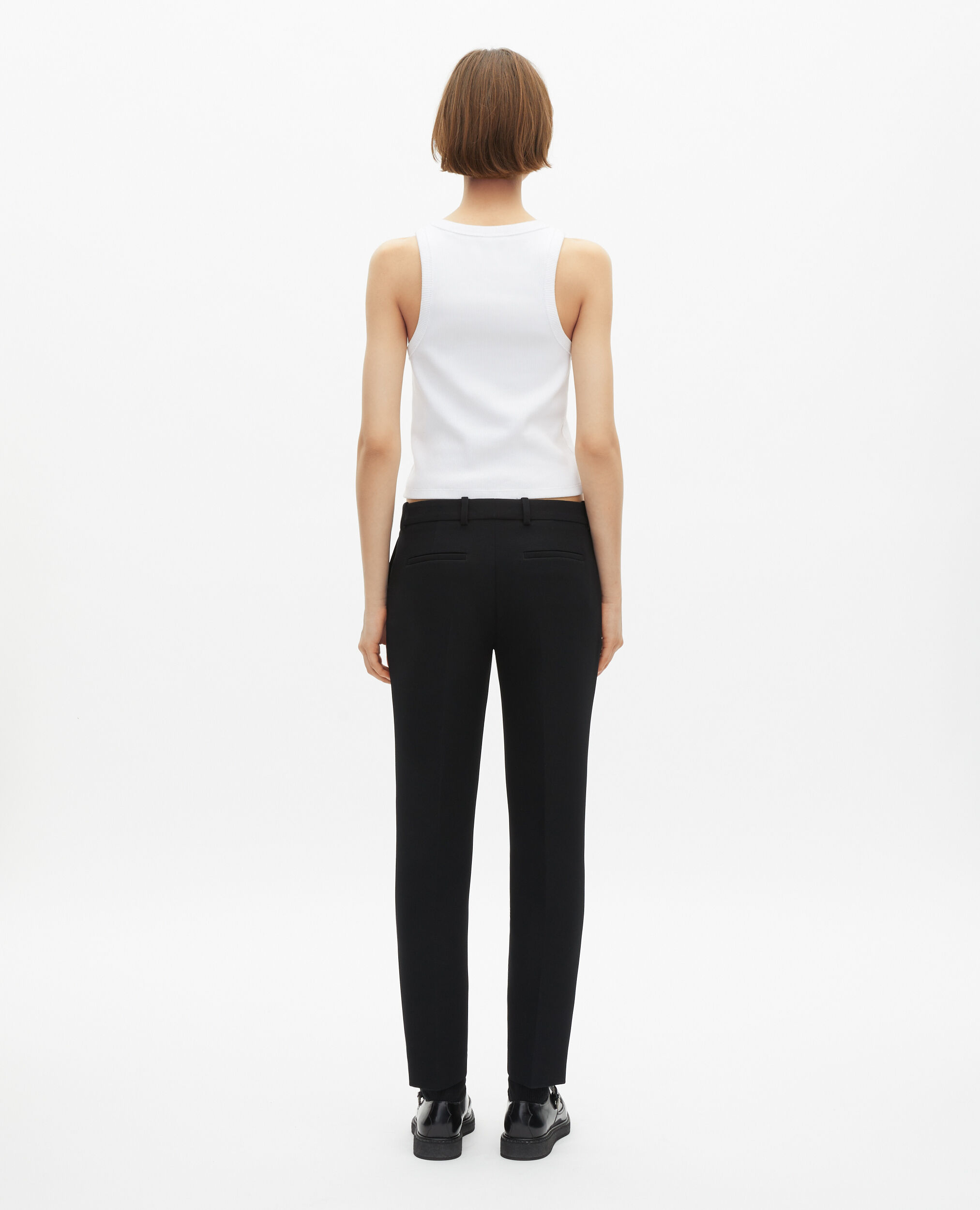 Black crepe tailored pants, straight cut, BLACK, hi-res image number null