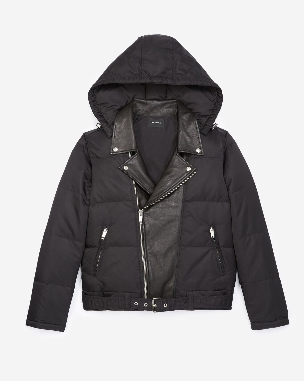 The Kooples MEN BLACK quilted black down jacket with leather detail