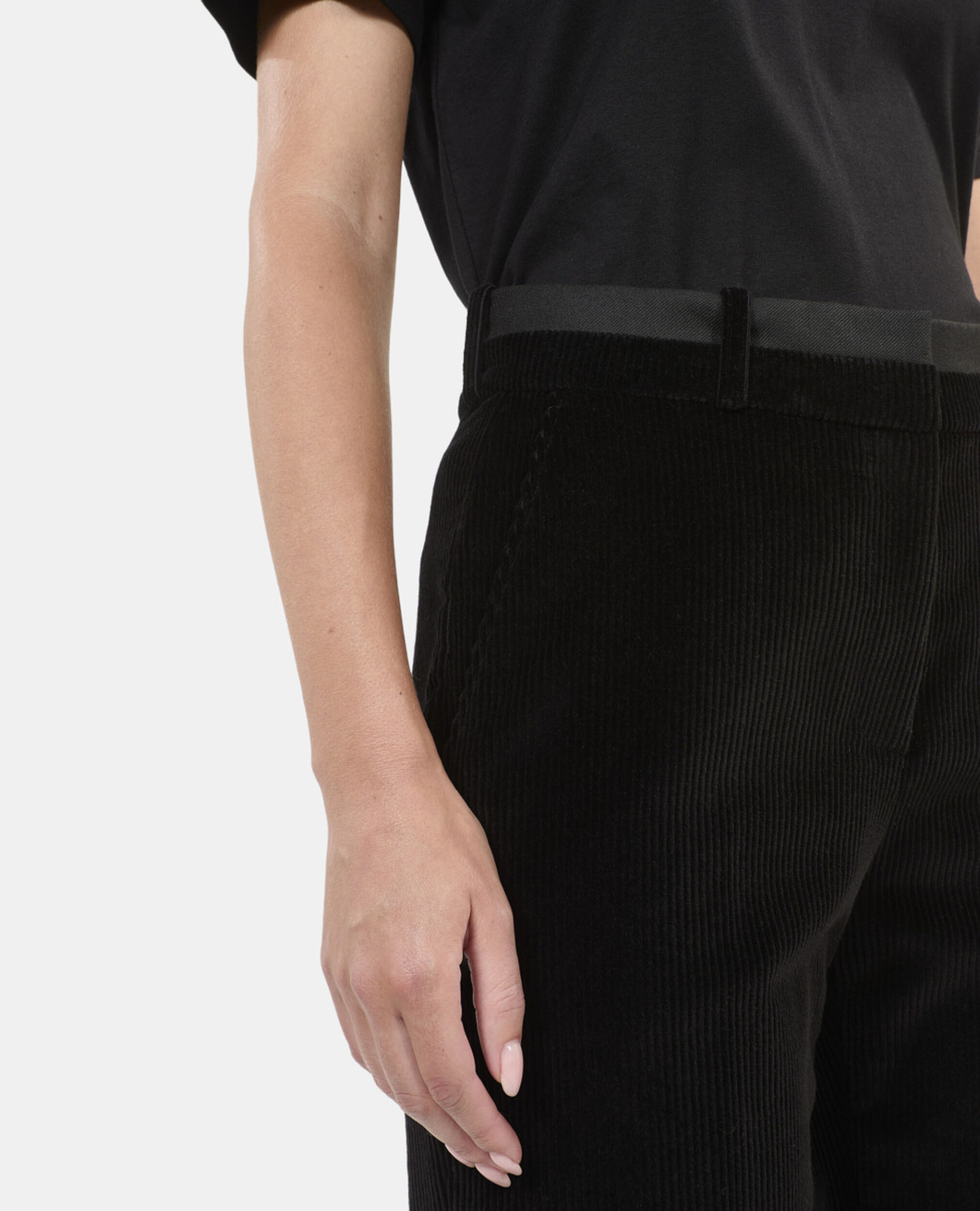 Black corduroy straight-leg tailored pants, BLACK, hi-res image number null