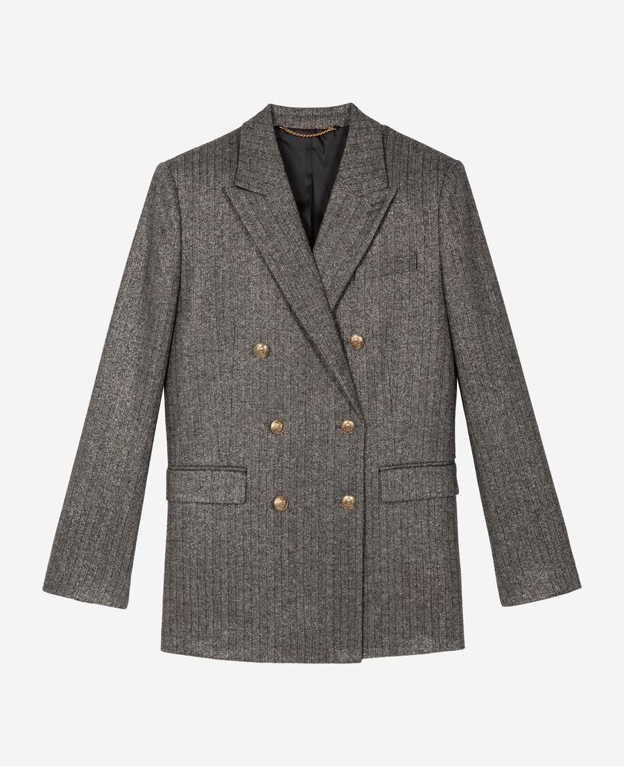 The Kooples F BLACK gold and black lurex herringbone suit jacket