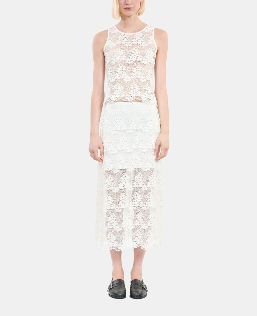 The Kooples WOMEN ECRU long ecru lace skirt