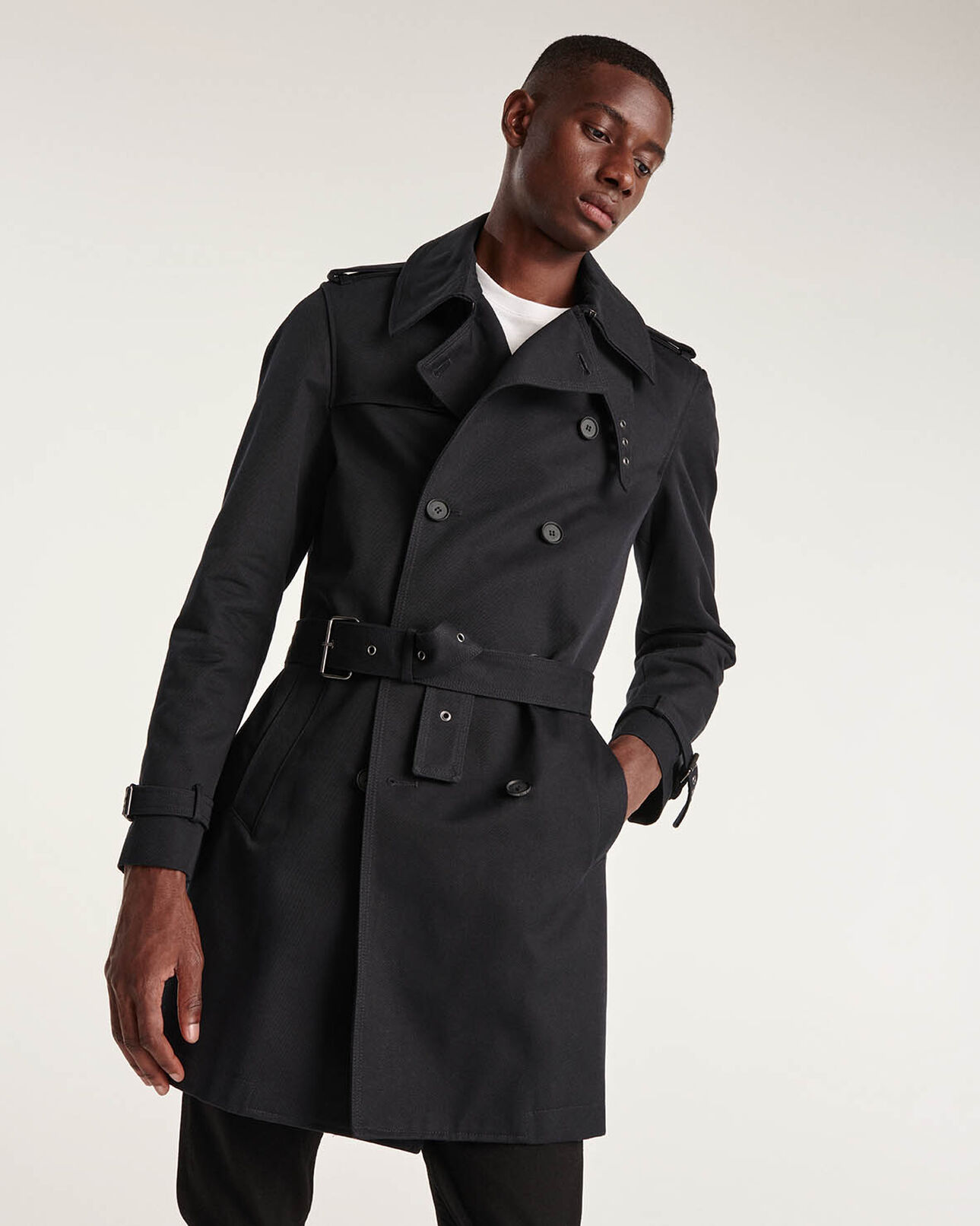 The Kooples MEN DARK NAVY navy blue trench coat in cotton gabardine