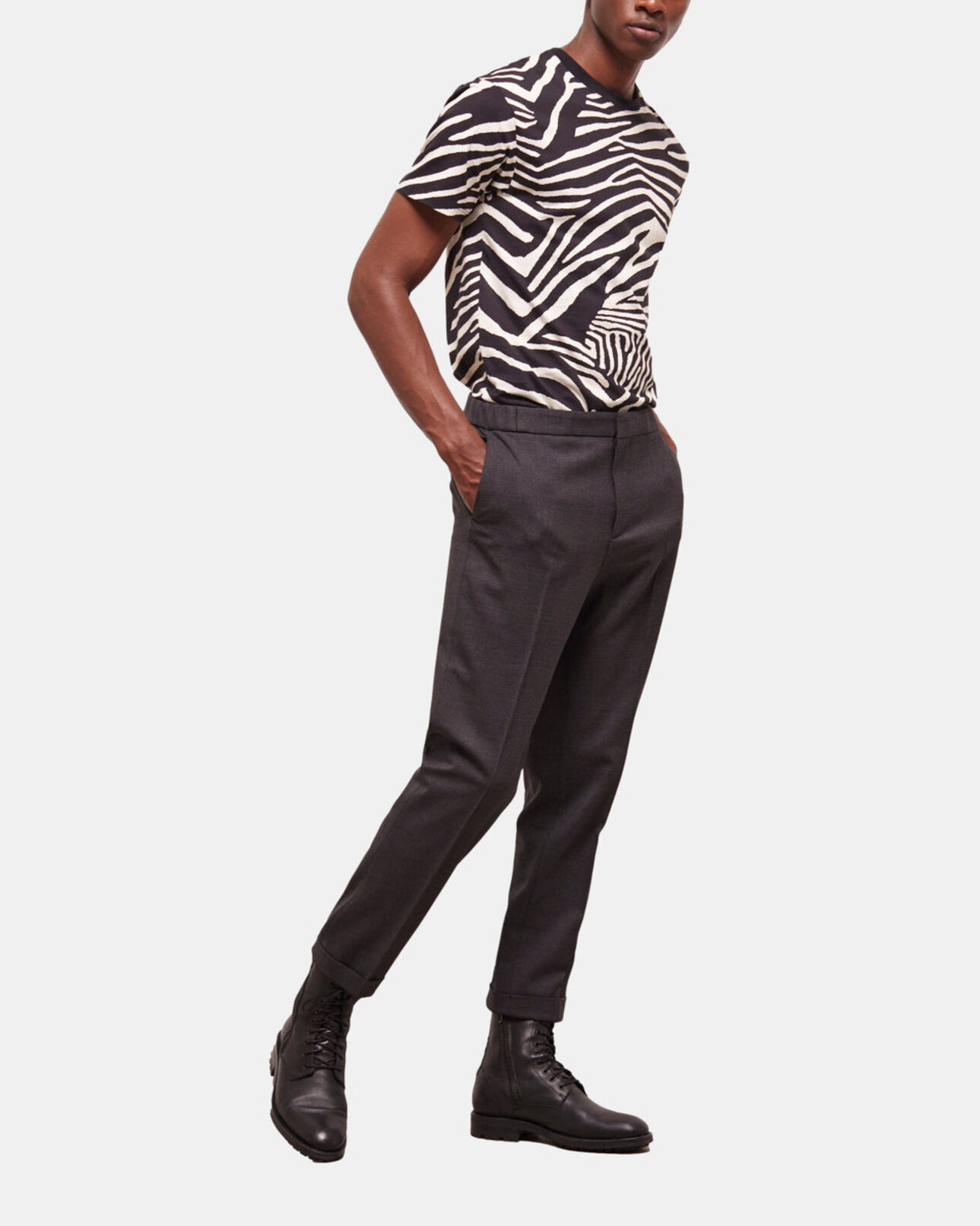 The Kooples HOMME BLACK GREY pantalon de costume en laine pied-de-poule
