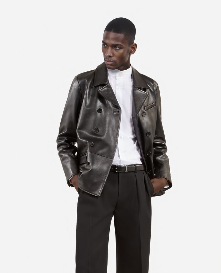 The Kooples HOMME BLACK veste en cuir à double boutonnage noire