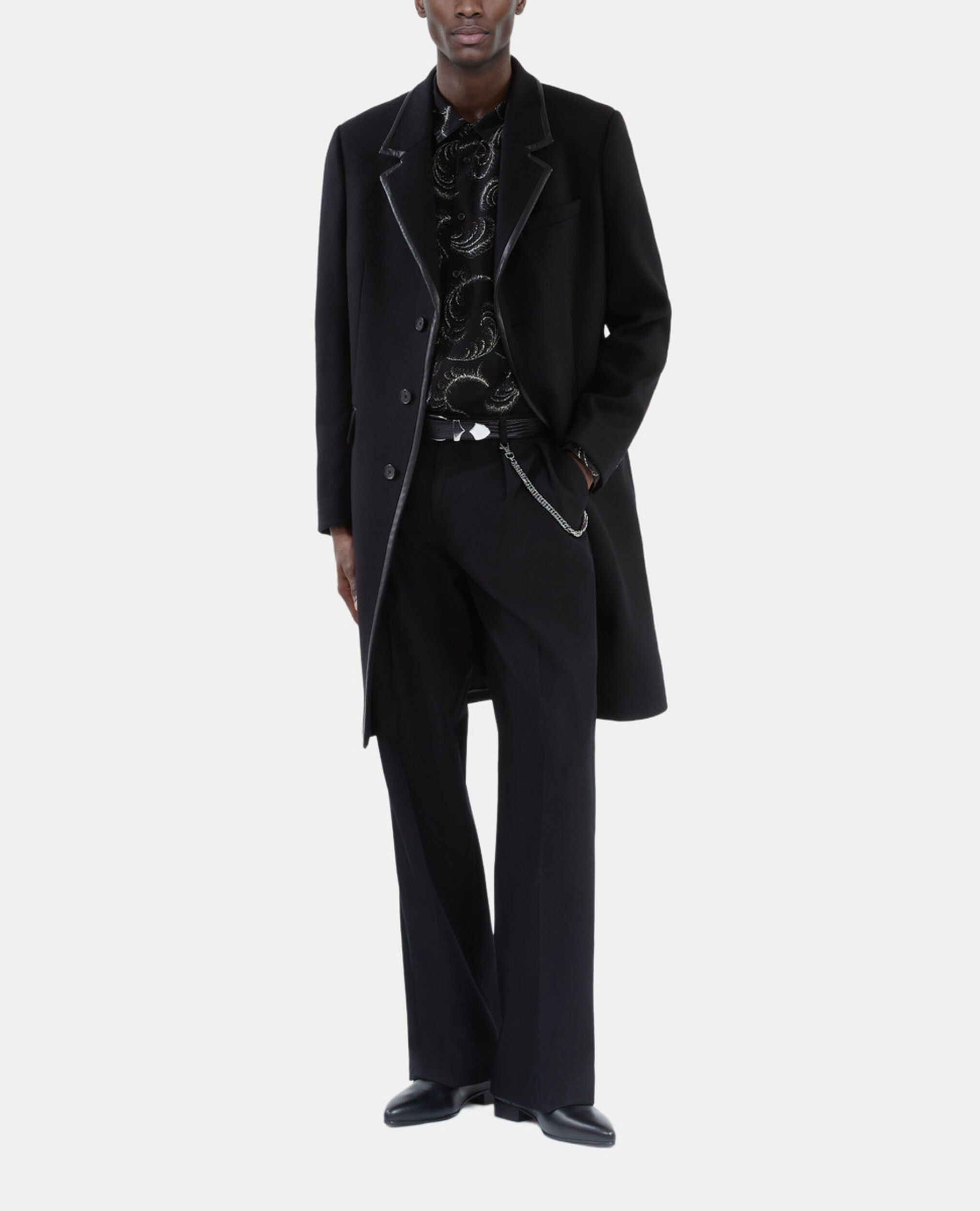 Long black wool blend coat, BLACK, hi-res image number null
