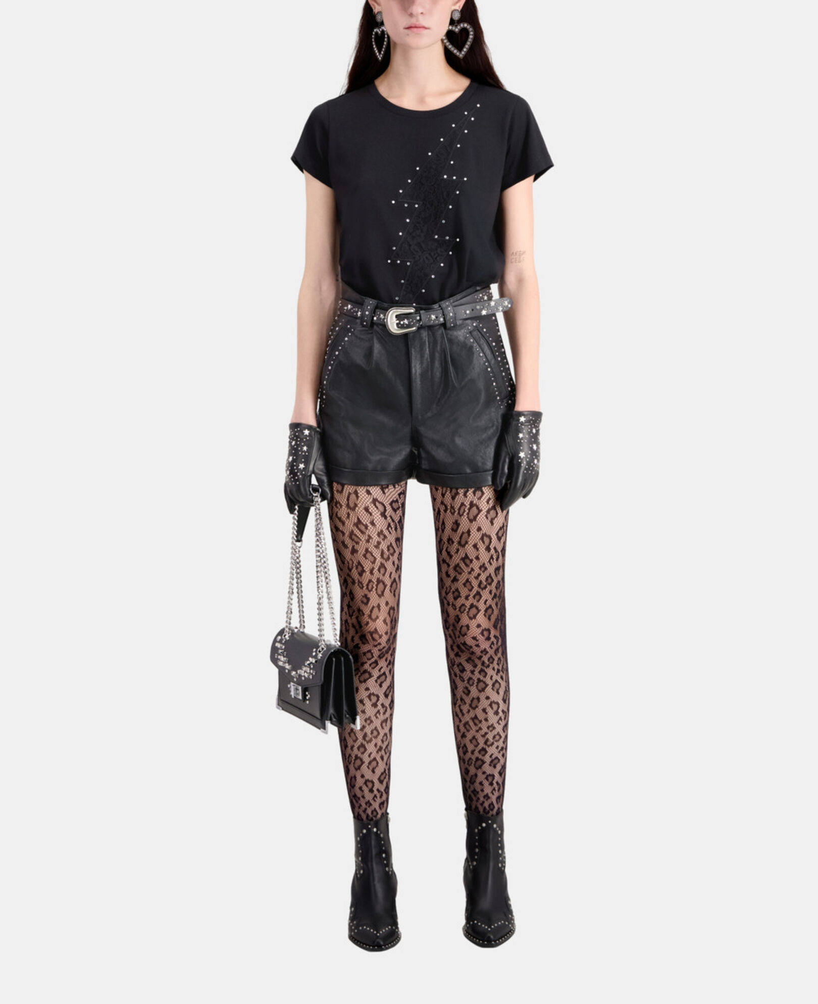 The Kooples DAMEN BLACK shorts aus leder mit nieten