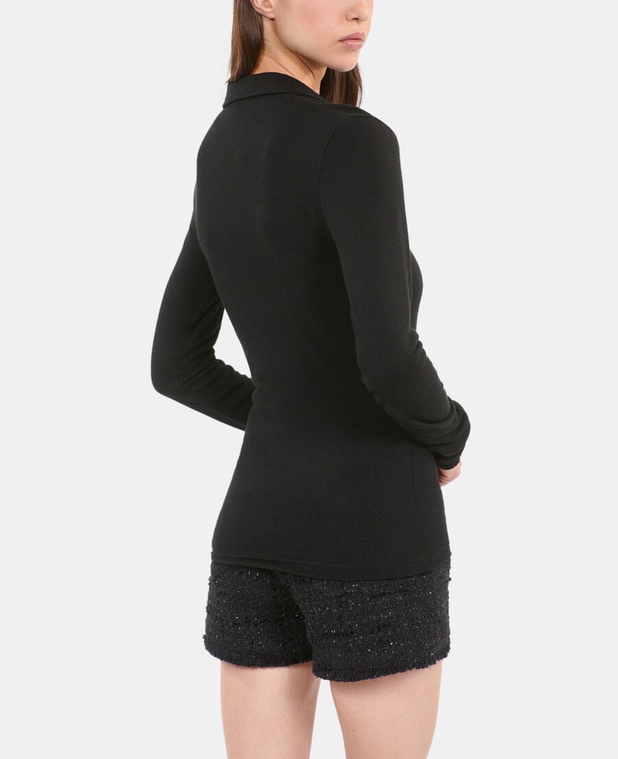 The Kooples DAMEN BLACK lang&auml;rmeliges, schwarzes poloshirt