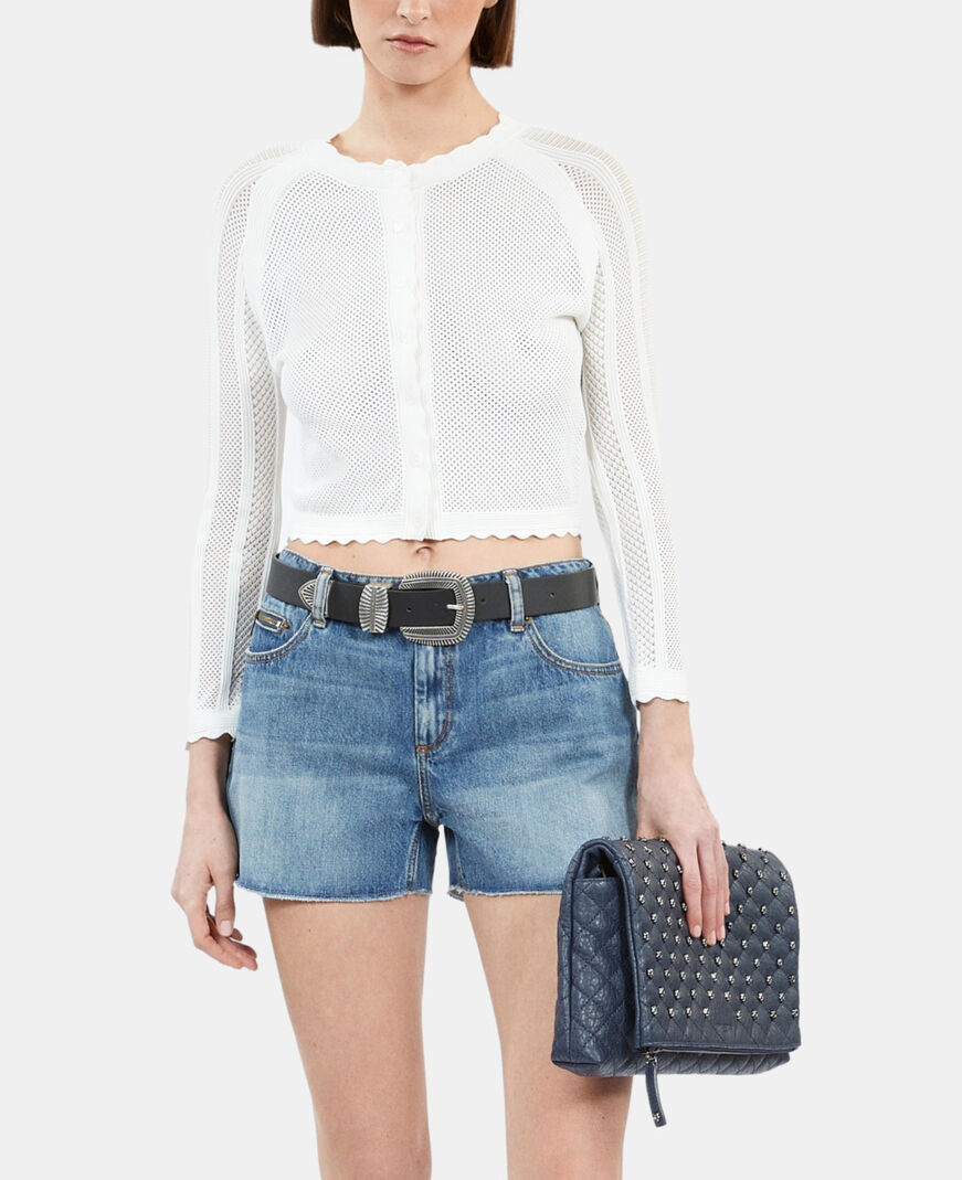 The Kooples WOMEN WHITE short white openwork knit cardigan