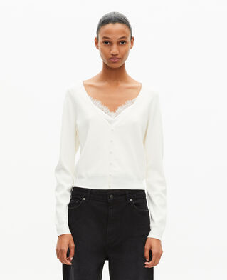 The Kooples DAMEN LIGHT BEIGE pullover mit trompe l'oeil-effekt und spitze ecru