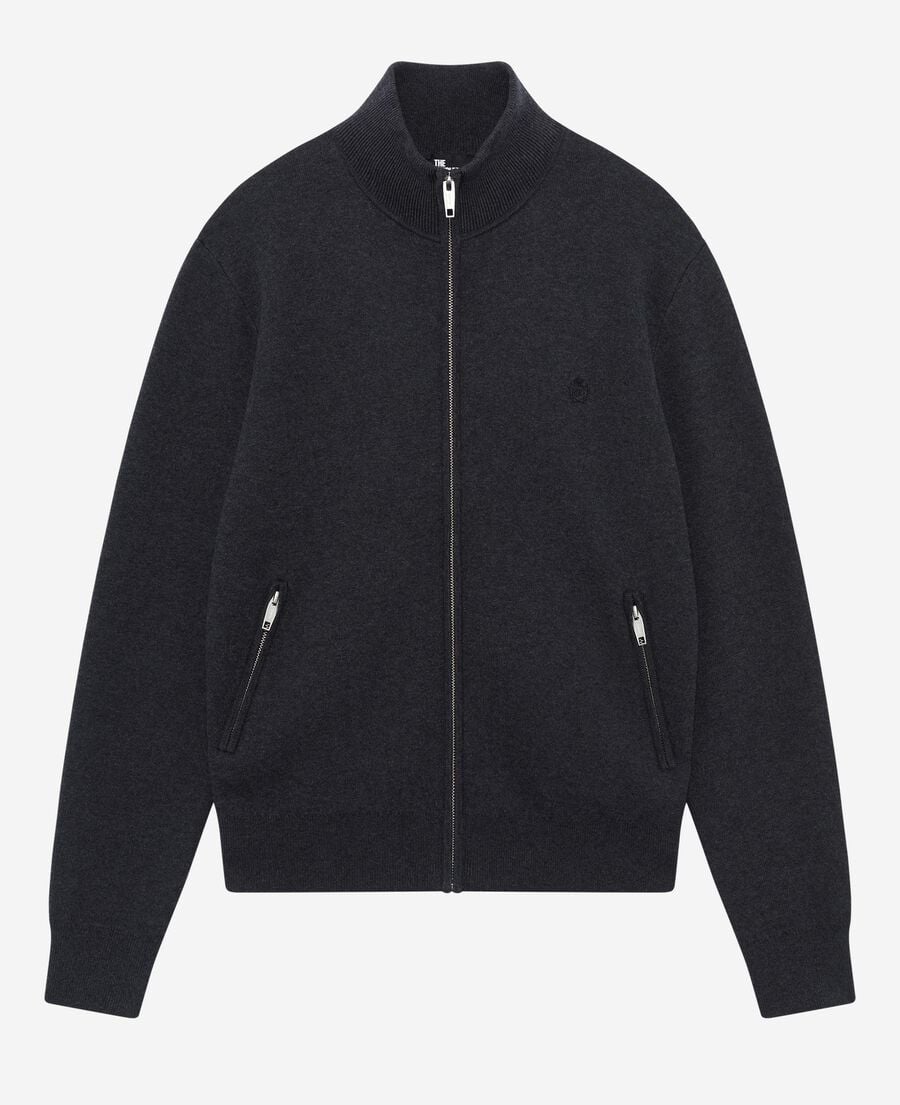 The Kooples HOMME DARK GREY MELANGE cardigan double face en laine à zip gris
