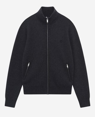 The Kooples HOMME DARK GREY MELANGE cardigan double face en laine à zip gris