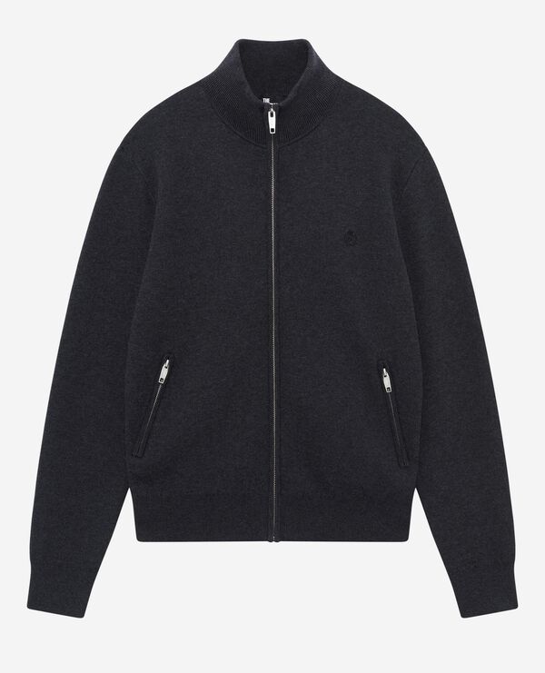 The Kooples HOMME DARK GREY MELANGE cardigan double face en laine à zip gris