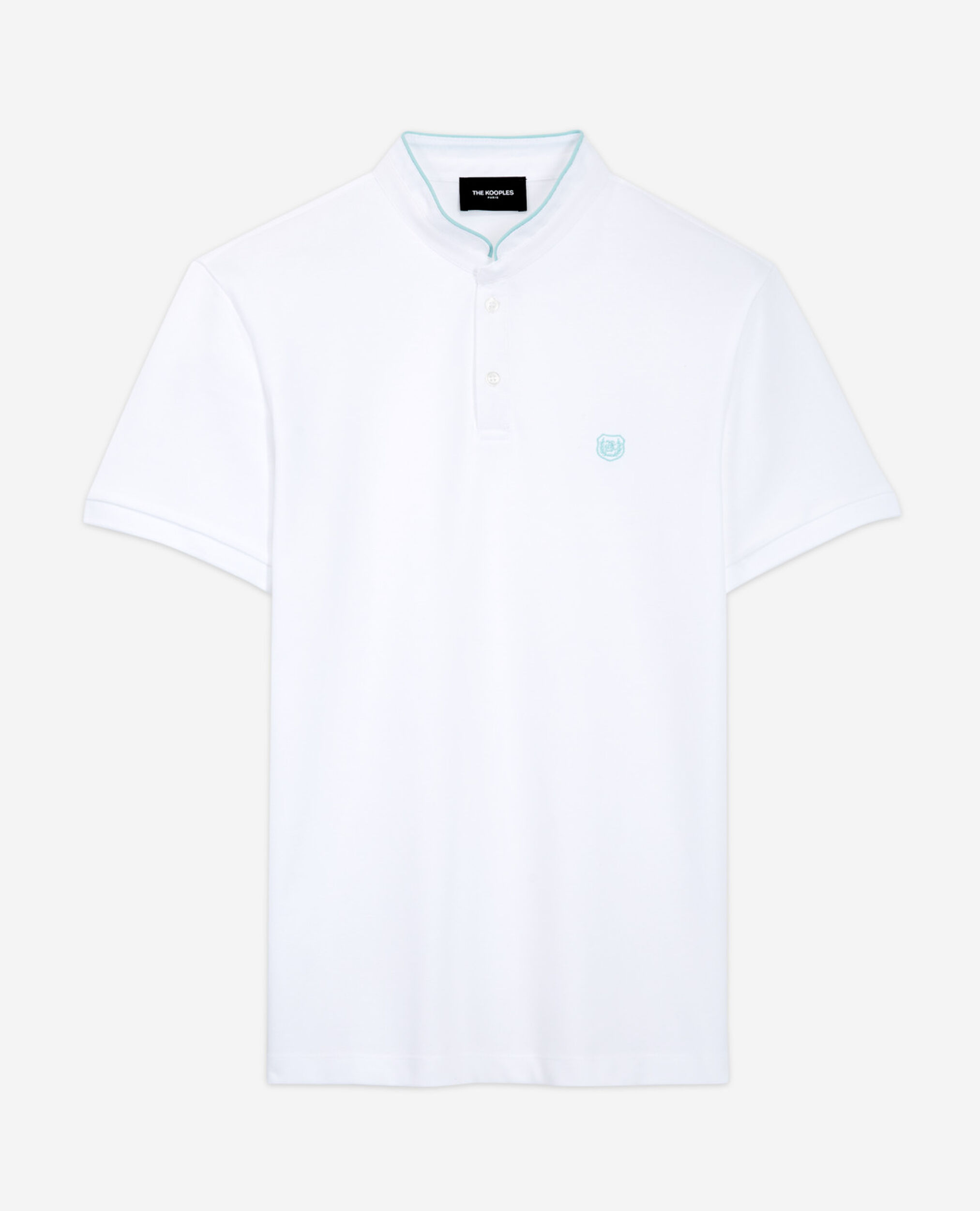Embroidered white polo w/ buttoned officer collar, WHITE / GREY, hi-res image number null