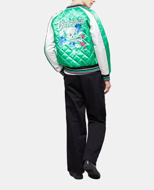 The Kooples HERREN GREEN-WHITE zweifarbige teddy-jacke mit stickereien