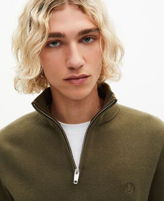 The Kooples H KAKI double-faced khaki wool trucker-neck sweater