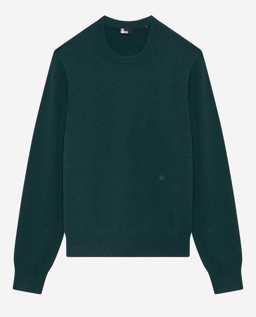 The Kooples HOMME BOTTLE GREEN pull col rond en cachemire vert foncé
