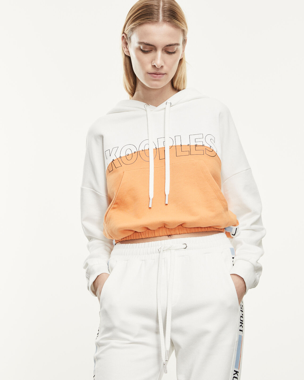 The Kooples WOMEN ORANGE ECRU two-tone orange and ecru sweatshirt with logo
