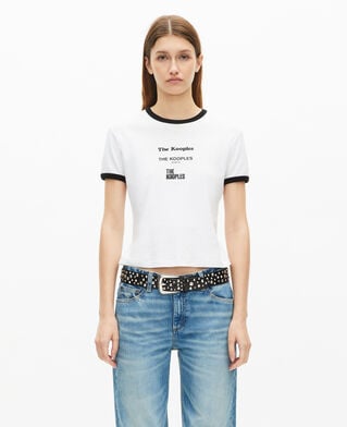 The Kooples DAMEN WHITE weißes t-shirt mit locations-siebdruck