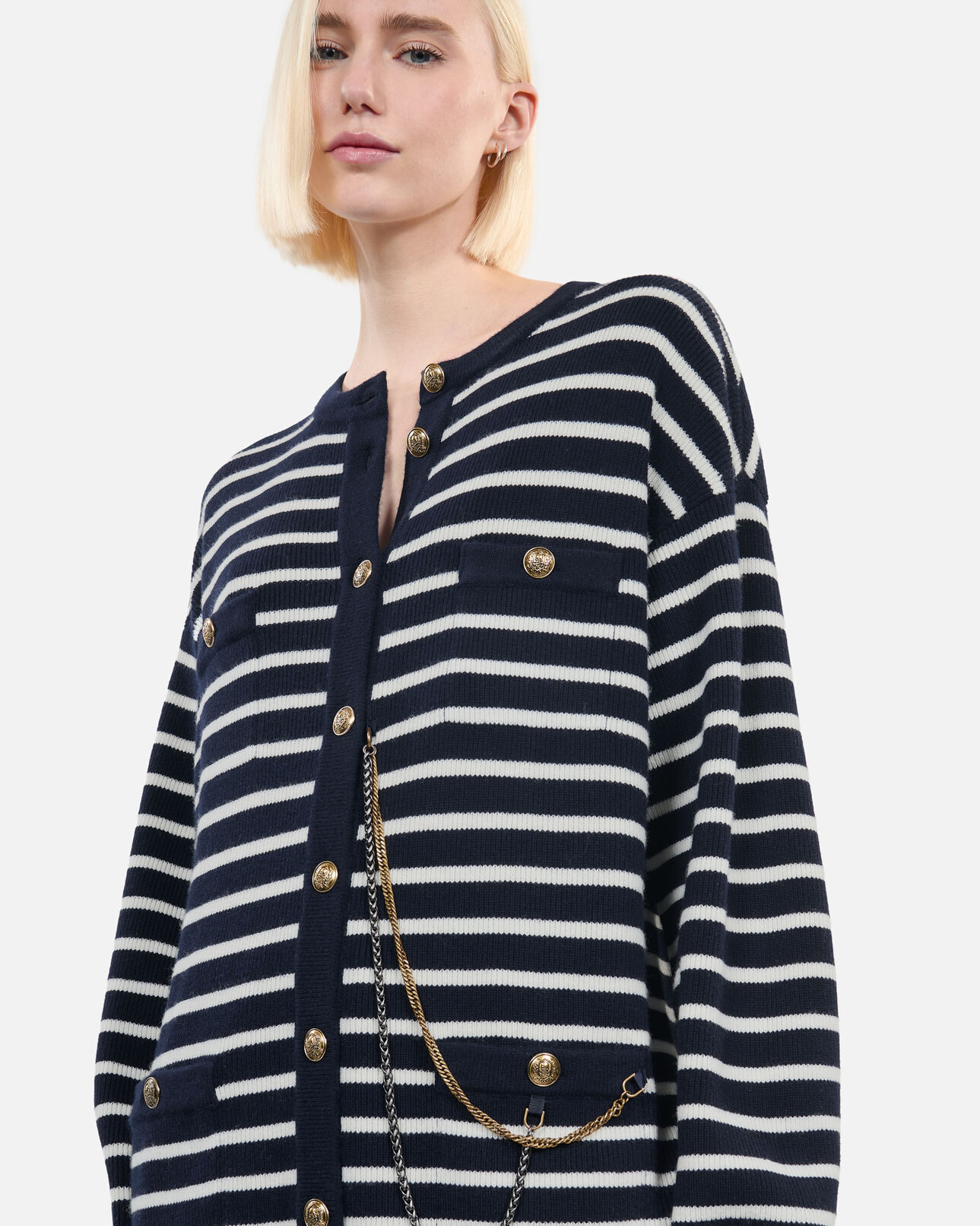 The Kooples DAMEN WHITE / BLUE strickjacke aus wolle mit streifen