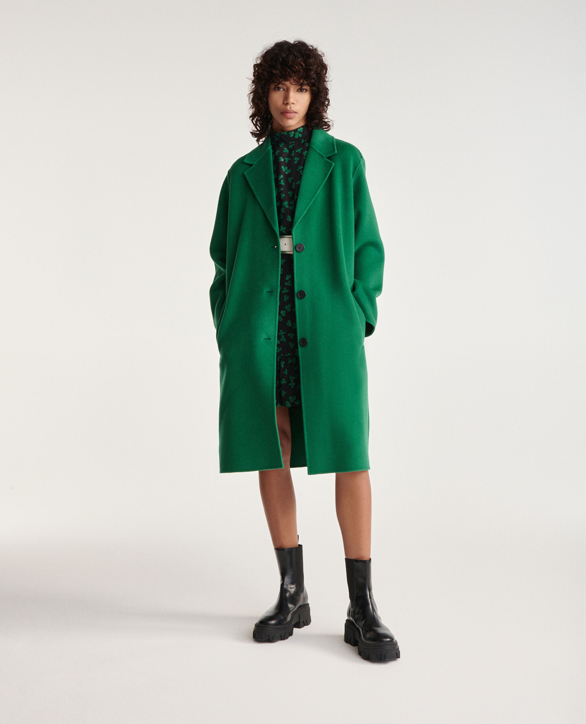Double-faced button-up green wool coat, GREEN, hi-res image number null