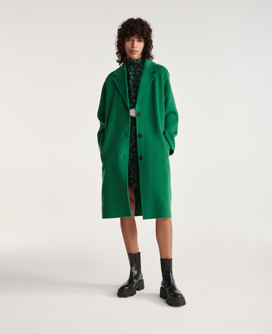 manteau laine double face vert boutonné