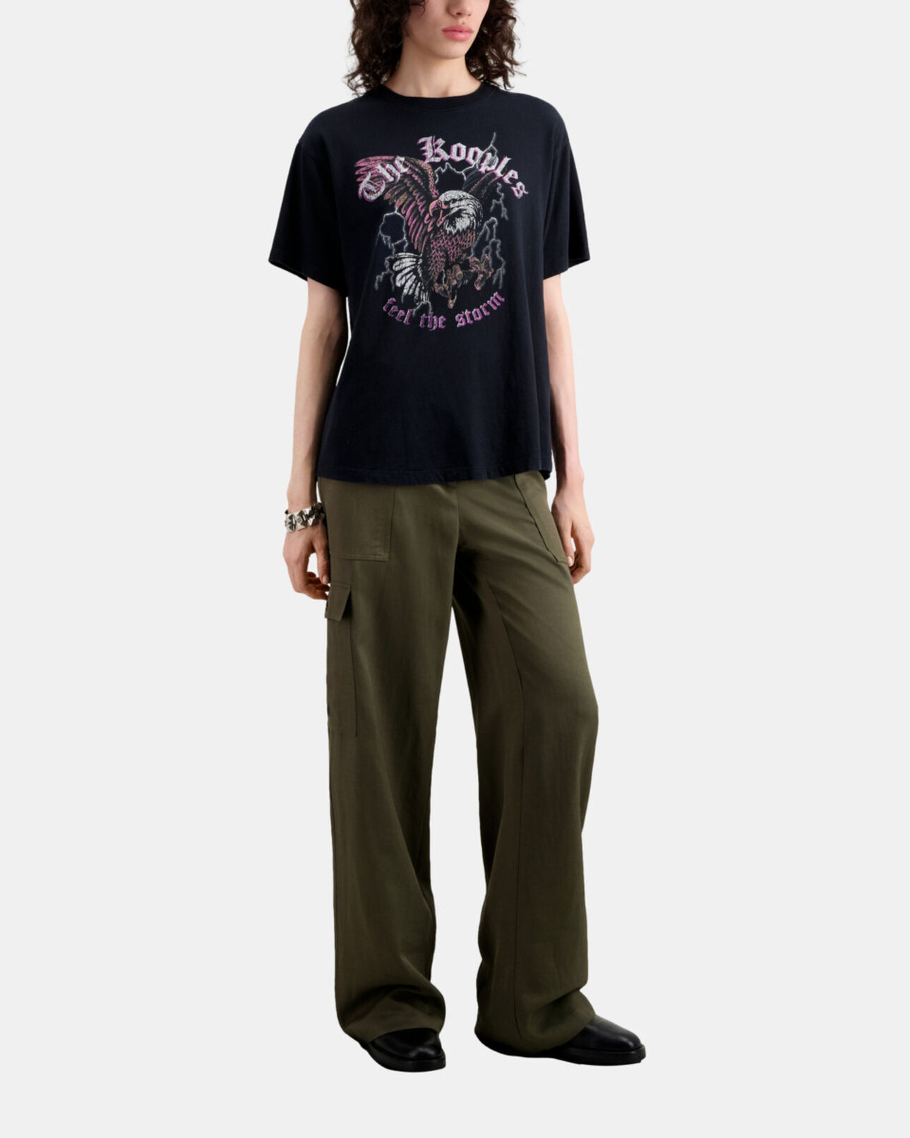The Kooples FEMME BLACK t-shirt femme noir avec sérigraphie feel the storm