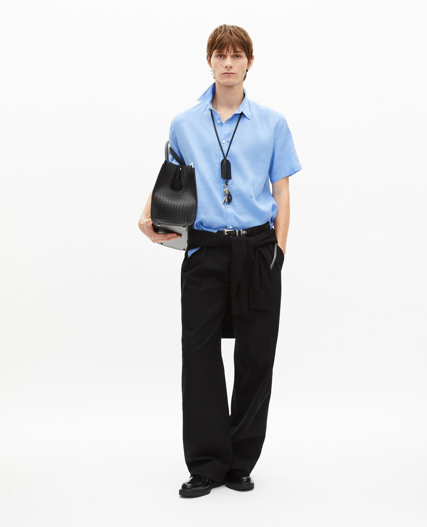 The Kooples MEN BLUE short-sleeved blue linen shirt