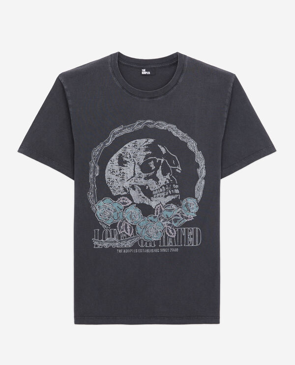 t-shirt noir avec sérigraphie vintage skull