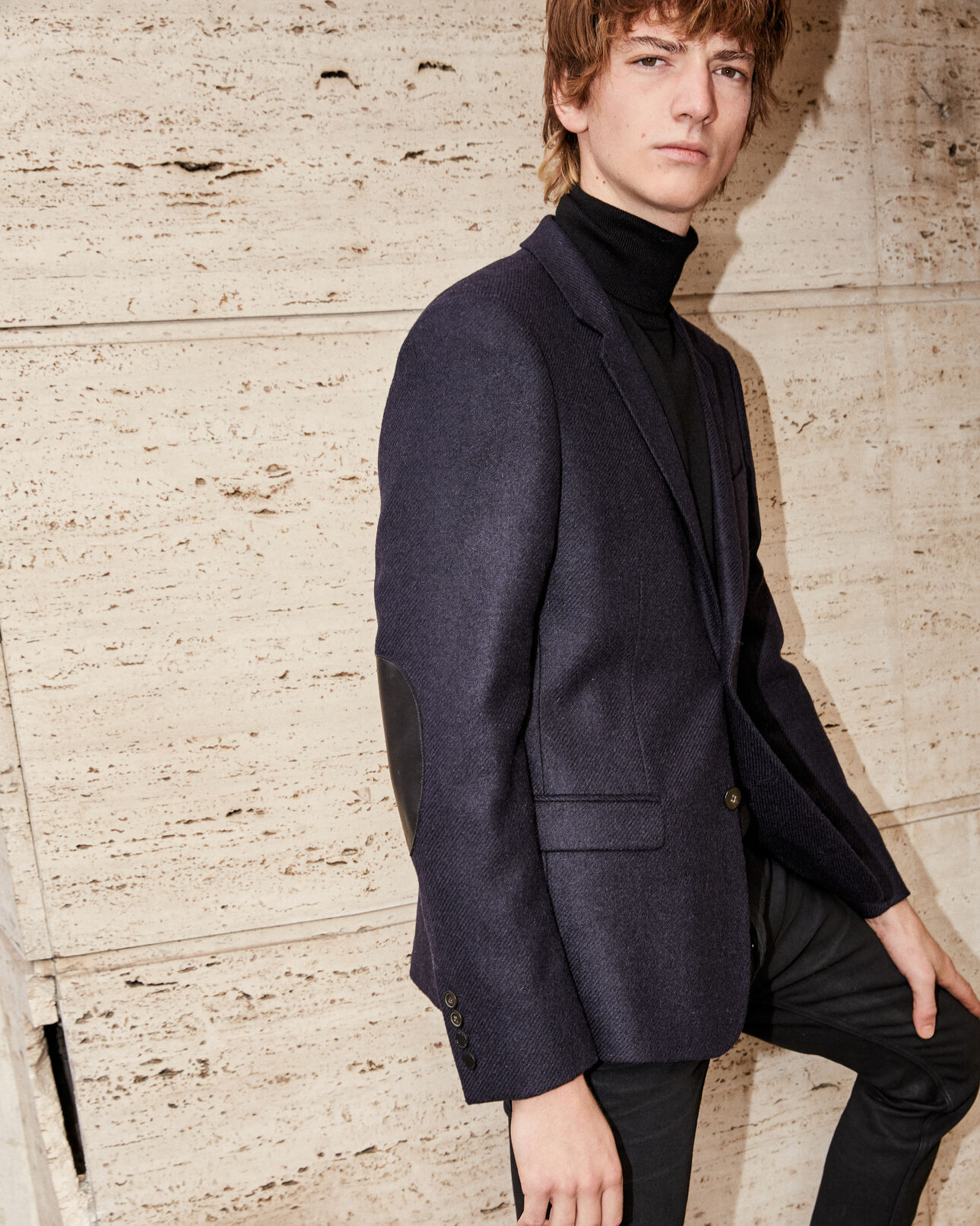 The Kooples HOMME DARK NAVY veste laine navy à coudières en cuir