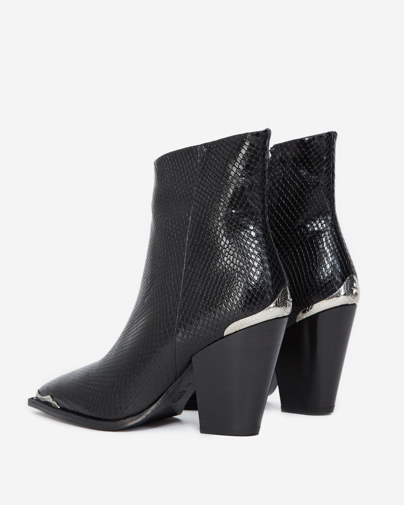 The Kooples FEMME BLACK bottines noires talons cuir effet python