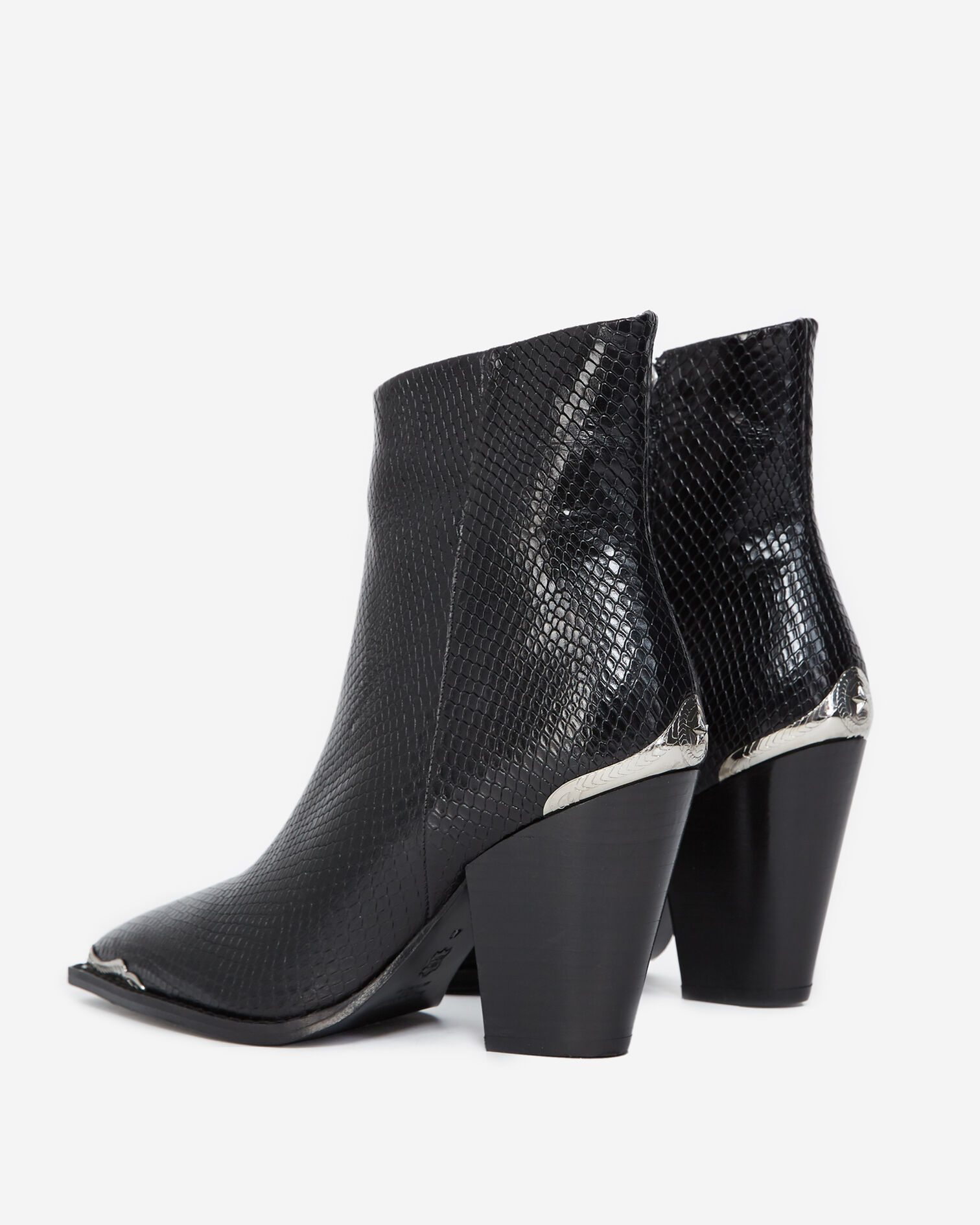 Bottines noires talons cuir effet python, BLACK, hi-res image number null