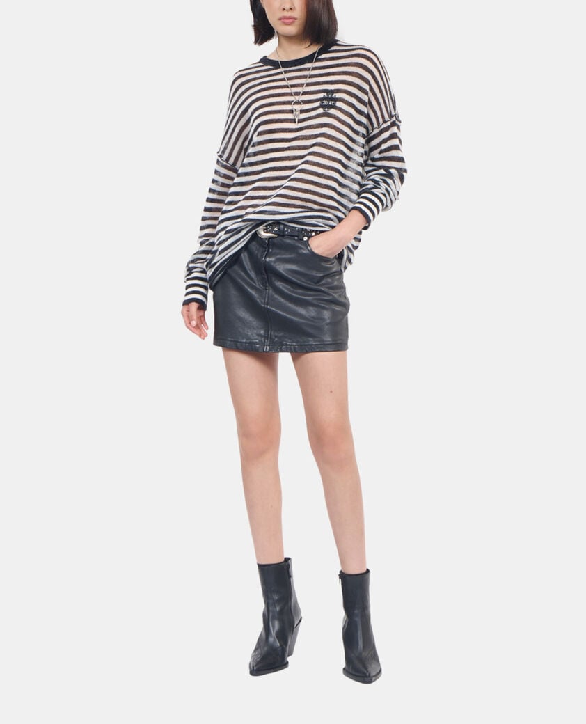 The Kooples FEMME BLACK / WHITE pull en mohair et laine à rayures