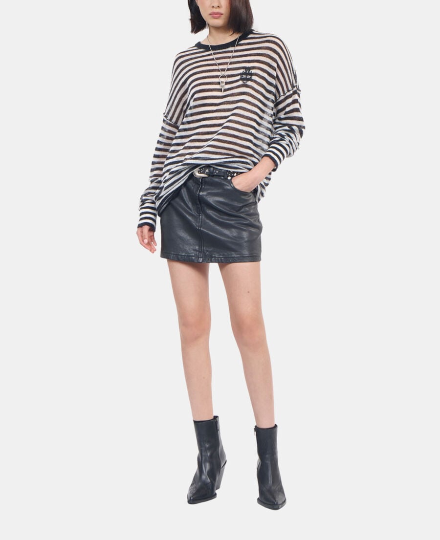 The Kooples DAMEN BLACK / WHITE gestreifter pullover aus mohair und wolle