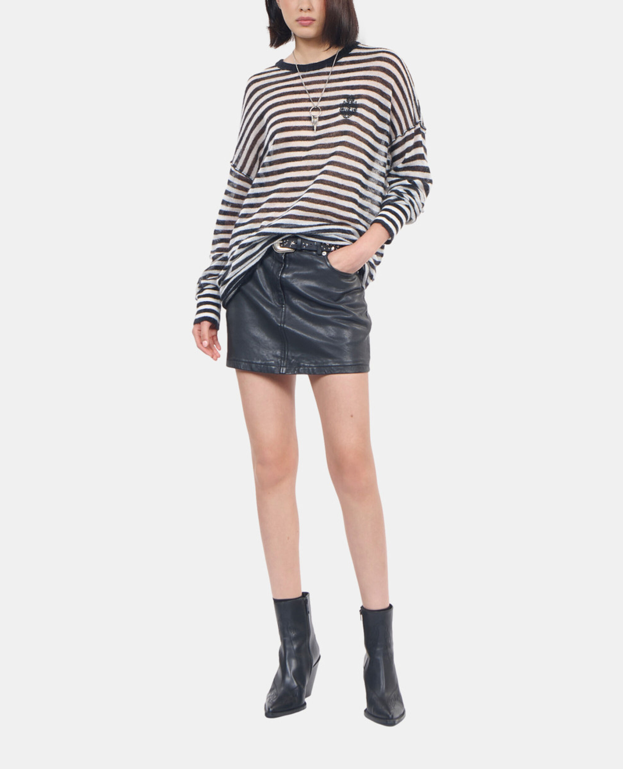 Gestreifter Pullover aus Mohair und Wolle, BLACK / WHITE, hi-res image number null