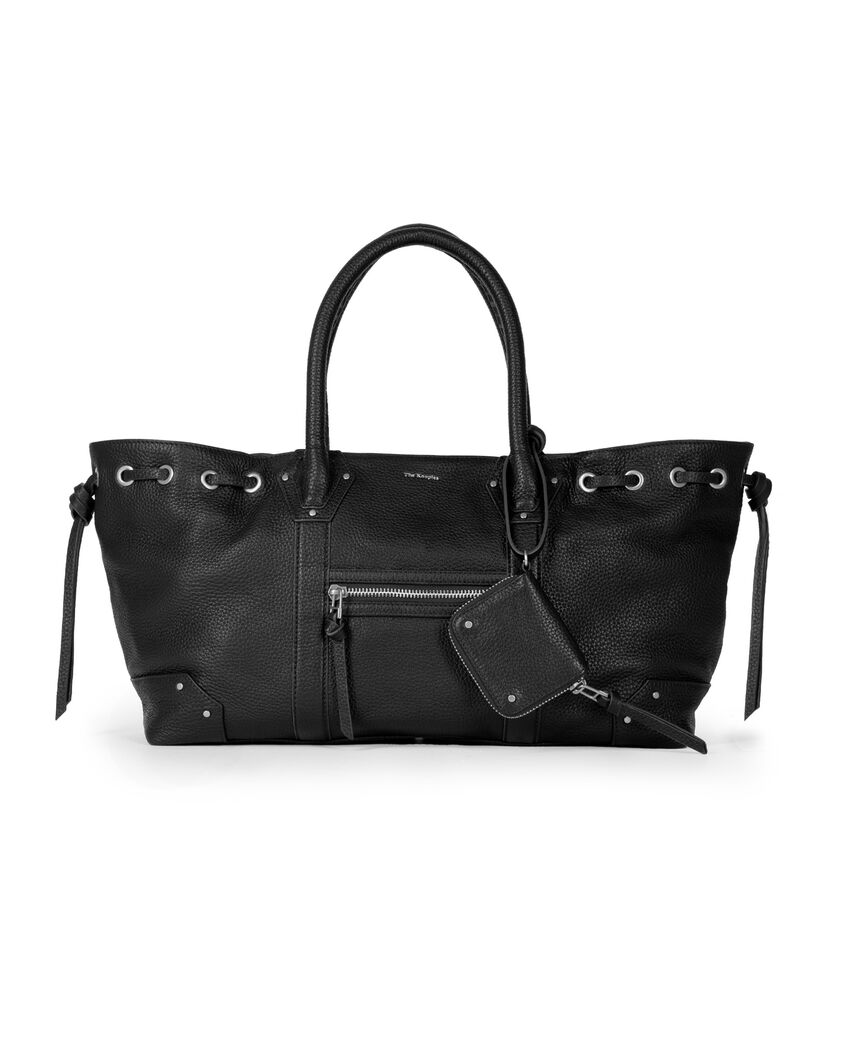 The Kooples F BLACK gathered tote bag in black grained leather