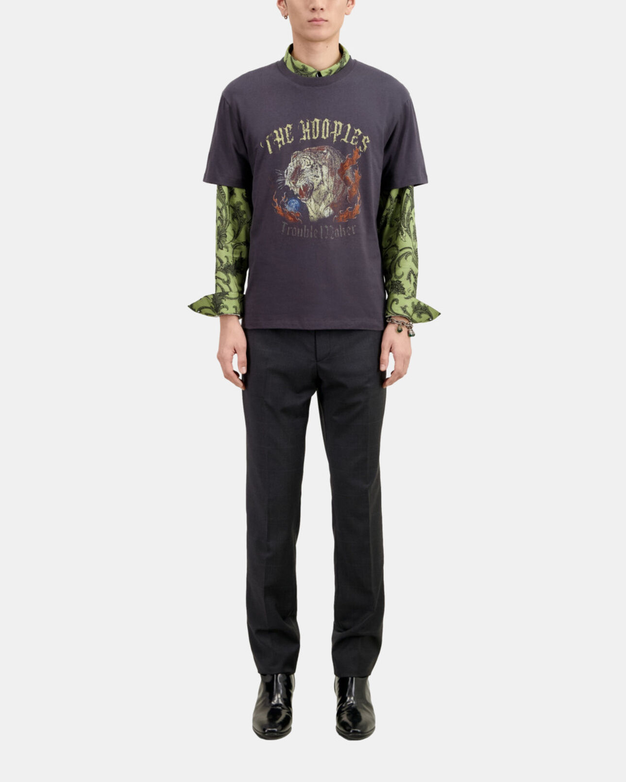 The Kooples HERREN CARBONE t-shirt in karbongrau mit fire tiger-siebdruck