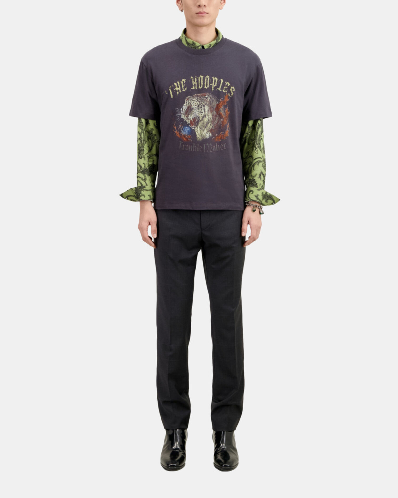 T-Shirt in Karbongrau mit Fire tiger-Siebdruck, CARBONE, hi-res image number null