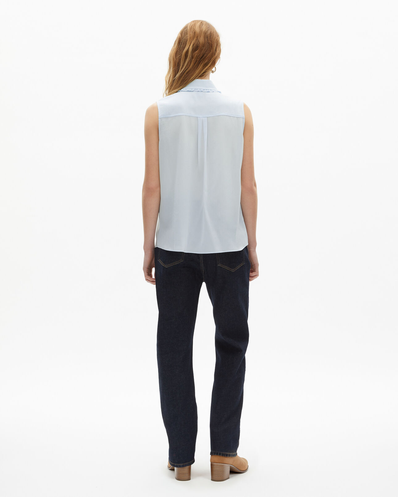 The Kooples FEMME BABY BLUE chemise sans manches en soie bleu clair