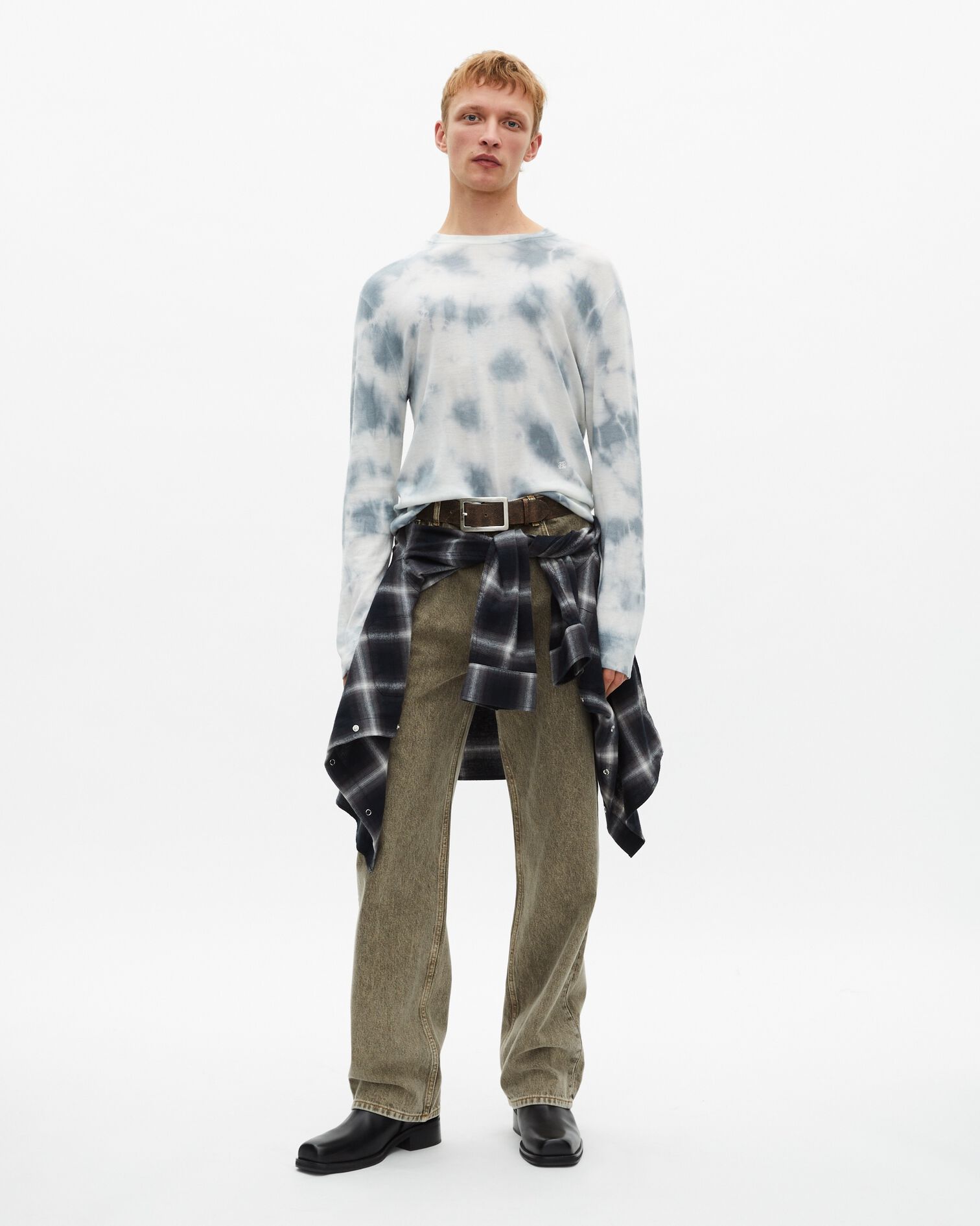 Pullover aus Merinowolle Tie and Dye blau, LIGHT BLUE/WHITE, hi-res image number null
